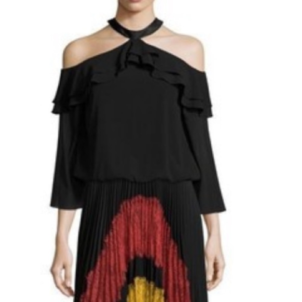 Alice + Olivia Layla Off Shoulder Silk Blouse